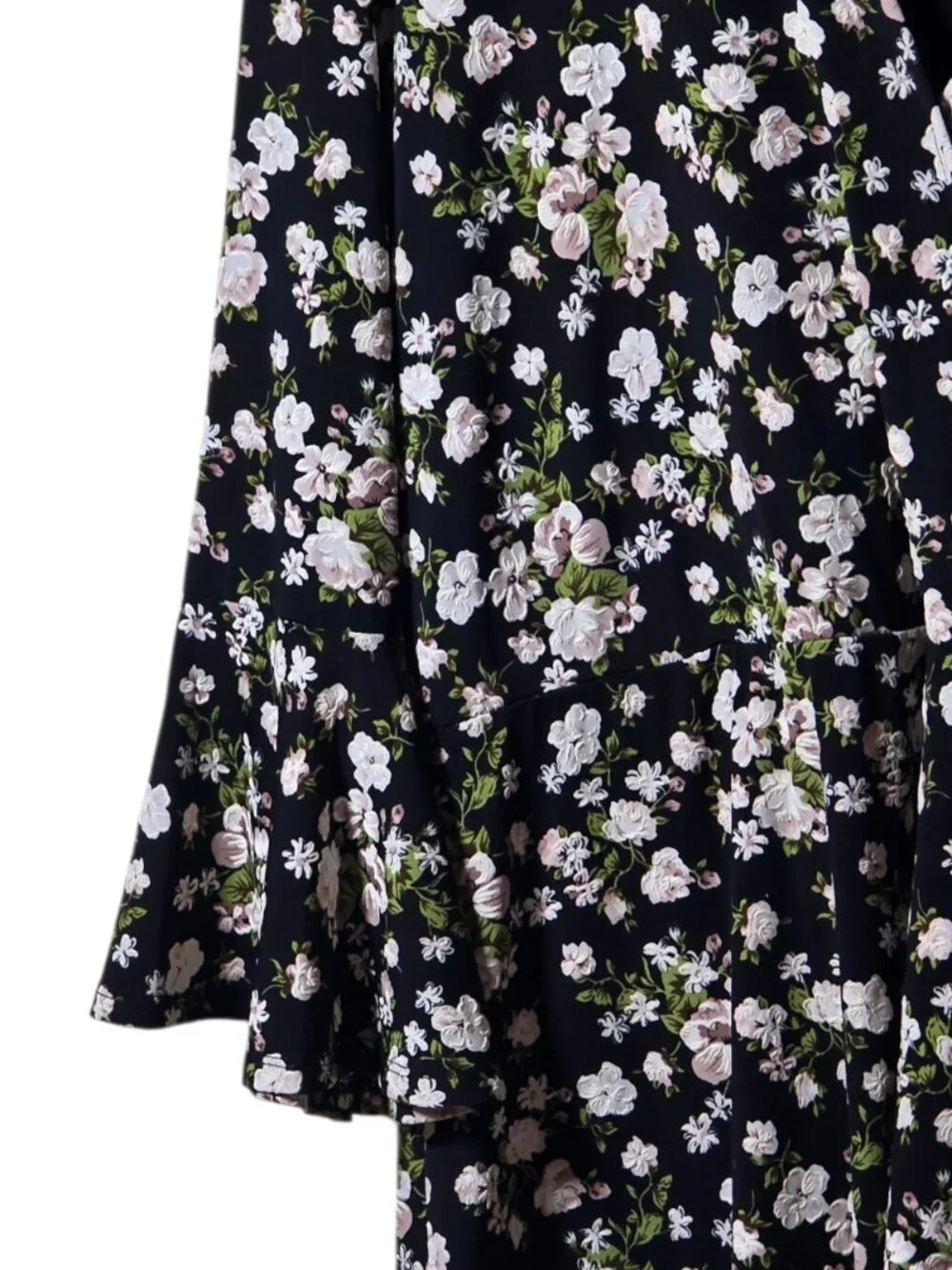 Signature by Robbie Bee PL Black Floral Faux Wrap Dress Petite Large Ruffle Hem